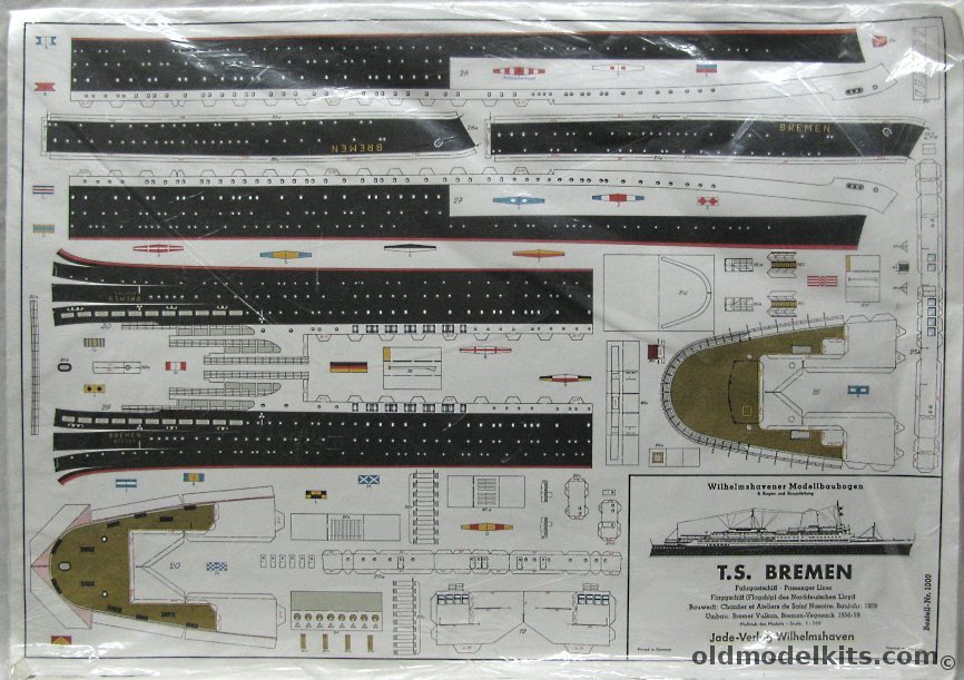 Wilhelmshaven 1/250 TS Bremen (V) Ocean Liner 1958 - (ex-Pasteur 1938) - Cardstock Model, 1000 plastic model kit